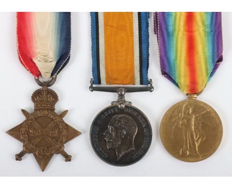 Great War 1914-15 Star Medal Trio to a Private in the East Yorkshire Regiment Who Was Accidently Shot by a Comrade Whilst Cle