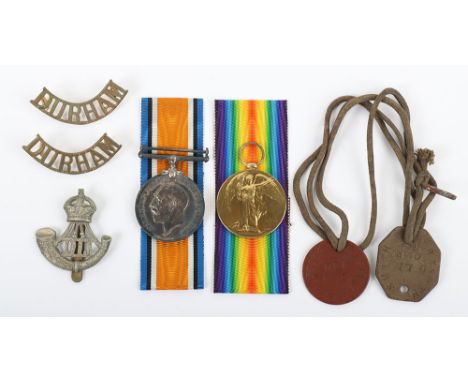 Pair of Great War Medals Durham Light Infantry, British War and Victory medals, “38390 PTE. T.H. SMITH DURH. L.I.” Accompanie