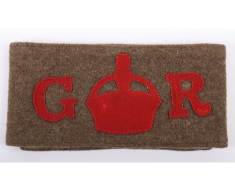 WW1 British Derby Scheme Armband of 2/9th London Regiment Interest, khaki armband with central red crown and G R to either si