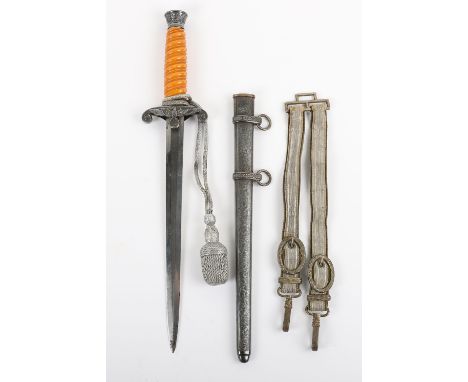 WW2 German Army Officers Dress Dagger with Straps and Knot by Carl Eickhorn Solingen, good example with orange celluloid grip