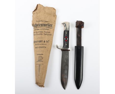 Near Mint Un-Issued Example of Hitler Youth Boys Dagger by Hartkopf &amp; Co in Original Paper Bag of Issue, standard 1st mod