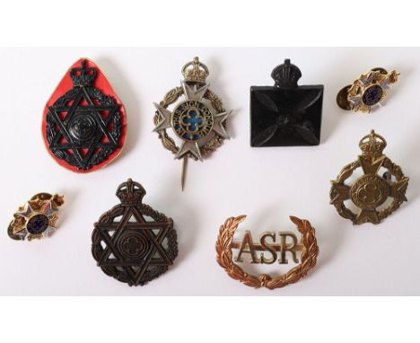 Grouping of British Army Chaplains Badges, including Army Chaplains Department cap / collar badge, blackened brass Jewish cha