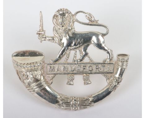 Herefordshire Light Infantry Officers Cap Badge, fine silver plated example with two lug fittings to the reverse. Made by J R