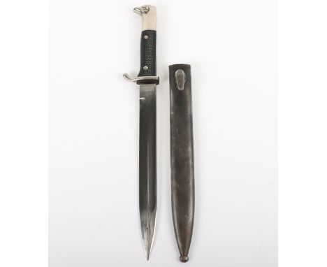 WW2 German Armed Forces Parade Bayonet with Distributors Mark, two piece black chequered grips, plated eagle head pommel and 