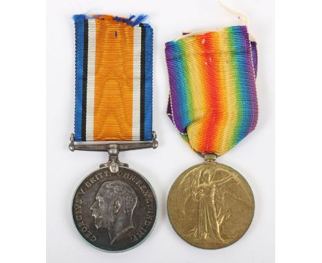 Great War Pair of Medals to the Durham Light Infantry, British War and Victory medals, “375903 PTE. J. HALL DURH. L.I.” John 