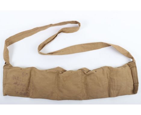 British Cloth Spare Ammunition Bandolier, khaki cloth bandolier with five compartments for ammunition. Complete with shoulder