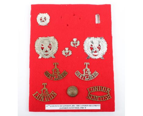 Grouping of 14th (County of London) Battalion ‘The London Scottish’ Regiment Badges, including various types of headdress bad