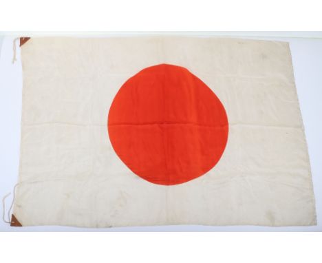 WW2 Japanese Army Flag, fine example of a silk cloth meatball pattern flag with enforcement tabs to the corners of one side o