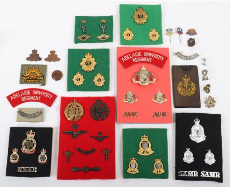 Mixture of Australian Military Badges, including Adelaide University regiment badges and insignia; RAAF cap badges and insign