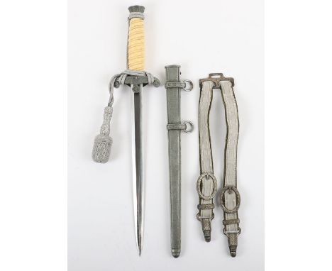 WW2 German Army Officers Dress Dagger with Straps and Knot by WKC Solingen, fine example having white celluloid grip with arm