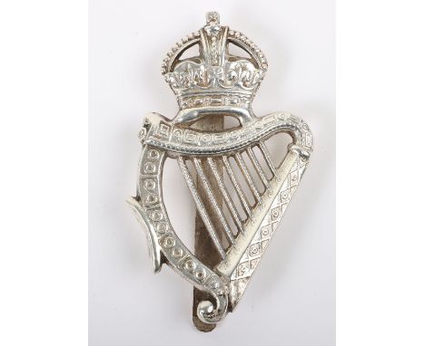 Scarce 18th (County of London) ‘London Irish Rifles’ Warrant Officers Headdress Badge, large un-marked silver crowned harp wi