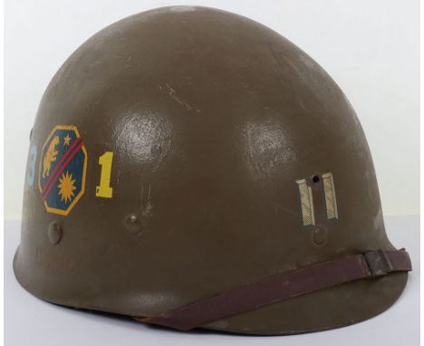 WW2 American Helmet Liner, with decal insignia for the rank of Captain and decal insignia of the 40th Division with the Calif