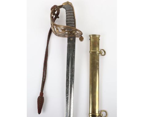 Rare Victorian 1857 Pattern Engineers Officers Sword of the Hampshire Submarine Miners, regulation blade etched with regiment