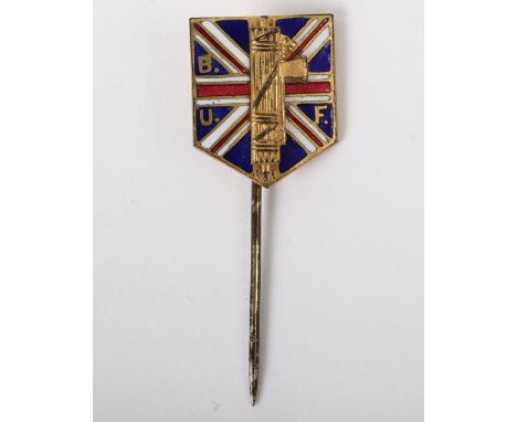 Pre 1936 British Union of Fascists (B.U.F) Members Stick Pin by Roden, being gilded Fasces on enamel shield in the form of th