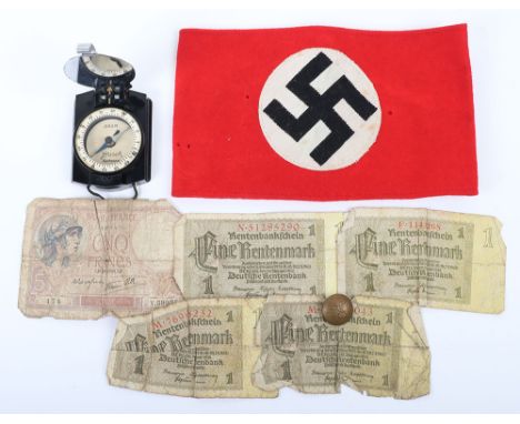 Third Reich NSDAP Political Armband, being a red wool armband with central black swastika. No label to the interior. Some min