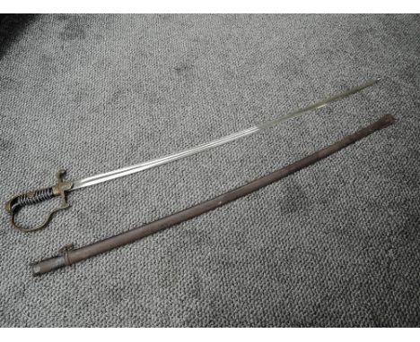 A WWII Period German Army Officers Sword, blade marked Eickhorn Solingen, metal scabbard, blade length 89cm, overall length 1