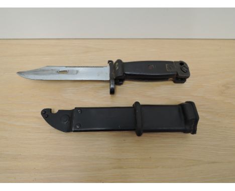 A USSR AKM Bayonet with scabbard, blade length 14cm, overall length 27cm