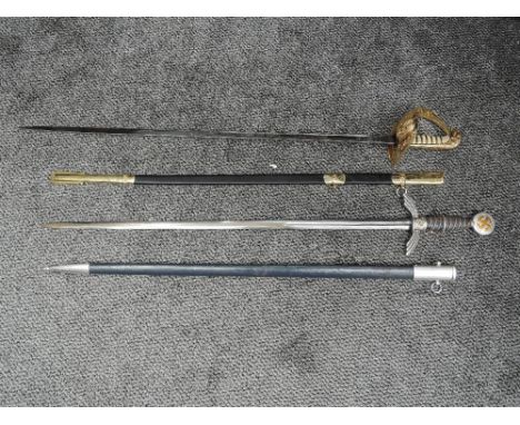 Two Swords, WW2 Luftwaffe sword possible reproduction, with metal scabbard, blade length 77cm, overall length 95cm along with