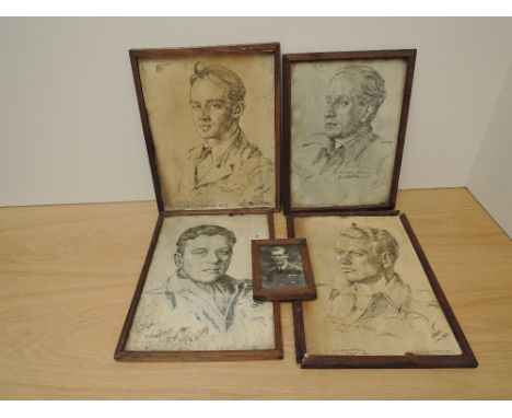 Four WWII Pencil Portrait Drawings of Pilots by Cuthbert Julian Orde, 1943 Commander W/CDR C.Pickard DSO with two bars, DFC 1