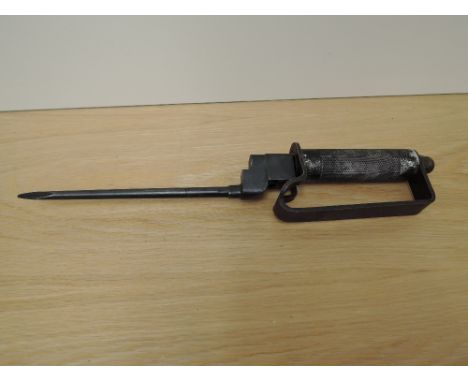 A WWII style British Fighting Knife made from a No4 MKII Bayonet, steel grip and guard, bayonet marked 23, grip has Military 