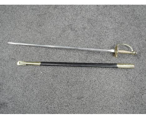 A modern British Infantry Officers Sword with brass handle, pommel and guard, leather and brass scabbard, blade length 80cm, 