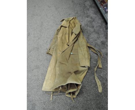 A British Army WWII Motorbike Despatch Rider Great Coat, named H &amp; L Fidler LYO 1944, poor condition and very smelly