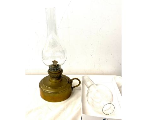 Vintage brass oil lamp, 15 inches tall marked Hicks and sons 