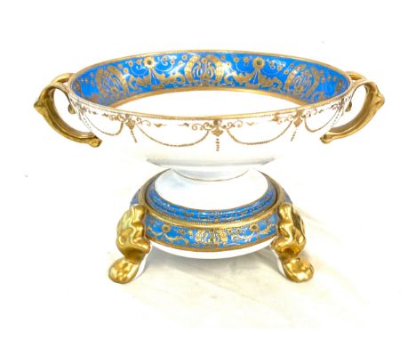 Antique Japanese Noritake nippon hand painted porcelain 2 handled bowl and stand, measures approx 7 inches tall 12 inches wid