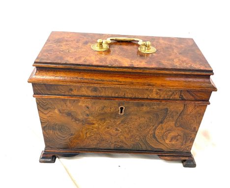 Tea caddy measures approx 8 inches tall 9.5 inches wide depth 5 inches 