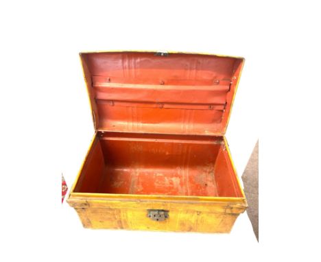 Small vintage metal trunk measures approx 10.5 inches tall 19 inches wide 