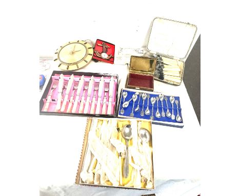 Selection of miscellaneous includes Cutlery, Clock, metal tin etc 