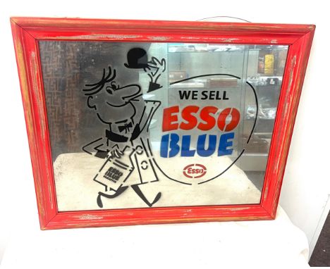 Esso blue advertising mirror measures approx 19 inches tall 23 inches wide 