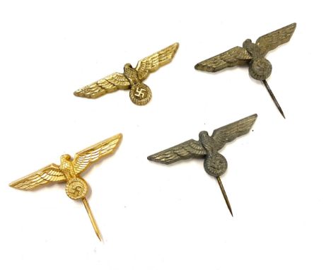 Four WW2 Nazi stick pins with eagles and swastikas. One marked R.S.&amp;S.40 the others marked J.F.S