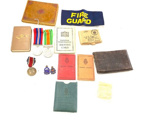 WW2 medals to WB Ragg with silver army ordnance sweetheart brooch and other, includes fire guard arm band, military bible, dr
