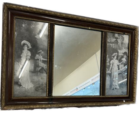 Vintage framed 3 panel mirror/ print frame measures approx 23 inches tall 37 inches wide 