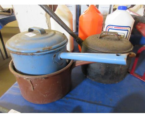 Three various vintage saucepans