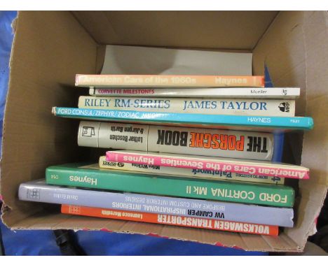 Quantity various car interest books including Riley Porsche Ford Cortina manual VW camper etc