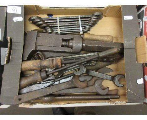 Box various automotive tools incl set spanners etc