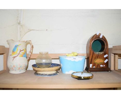 MIXED LOT: MODERN LANCET SHAPED MANTEL CLOCK PLUS VARIOUS CERAMICS