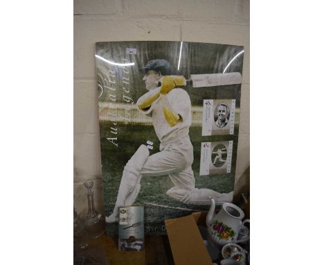 CRICKET INTEREST - SIR DONALD BRADMAN LARGE COLOURED PRINT, TOGETHER WITH COMMEMORATIVE FIRST DAY COVER AND A FURTHER NELSON 