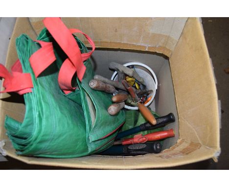 BOX OF GARDEN TOOLS