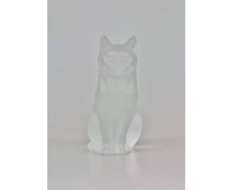 RENÉ LALIQUE, "CHAT ASSIS", um 1930/40. Farbloses Glas, formgepresst als Katze. Signiert R. Lalique France. H.: ca. 21 cm. Al