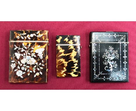 Three 19th century decorative inlaid card cases Two examples with mother of pearl inlaid decoration. GC (3 items)