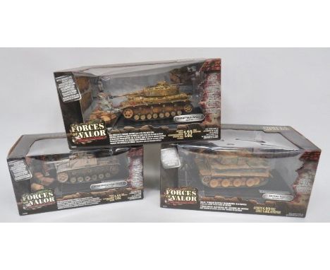 Three “Forces of Valour” WW2 Model Tanks 1/32 scale models consisting Panzer IV AUSF.G ... German Tiger 1 ... German Strumges