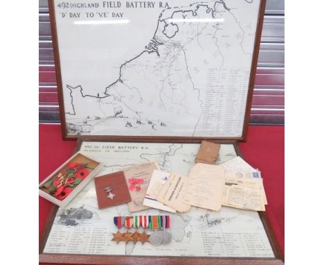 WW2 492 (H) Field Battery RA Medal Group and Ephemera all relating to R H Padfield, Lance Bombardier.  Consisting WW2 medal g