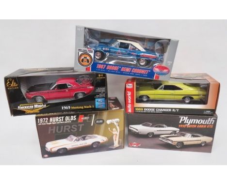 Similar Selection of Five American 1:18th Scale Classic Car Models. Including: 1970 Plymouth, 1967 Dodge Coronet, 1969 Mustan