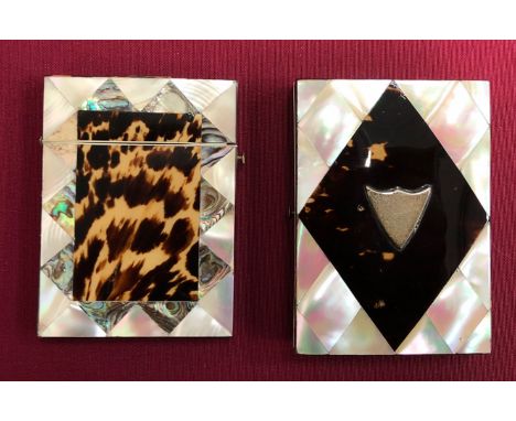 Two 19th century mother of pearl & shell inlaid card cases One example retaining interior divider. GC (2 items)