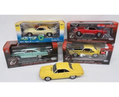 Similar Selection of Five American 1:18th Scale Classic Car Models. Including: 1970 Dodge Challenger, 1970 Plymouth, 1970 Dod