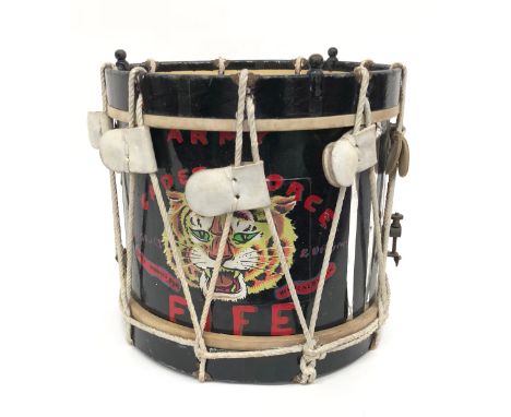 Fife Army Cadet Force Side Drum brass body with painted central device of a tiger’s head below a triple scroll “Army Cadet Fo