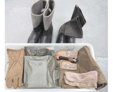 Selection of East German Equipment consisting waterbottle with camo cover and cup ... Alloy mess tin ... Entrenching tool wit